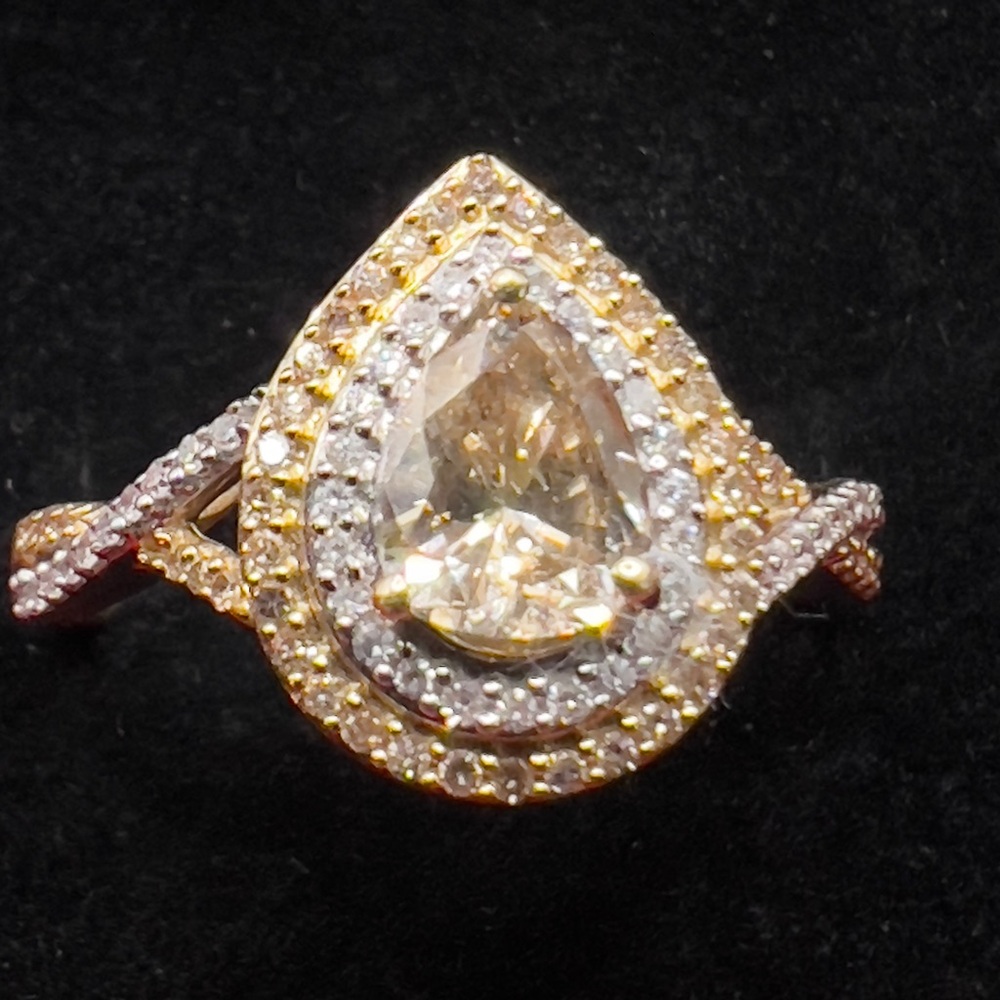 AFFINITY 14K GOLD PEAR SHAPED MORGANITE & YELLOW DIAMOND RING SIZE 8